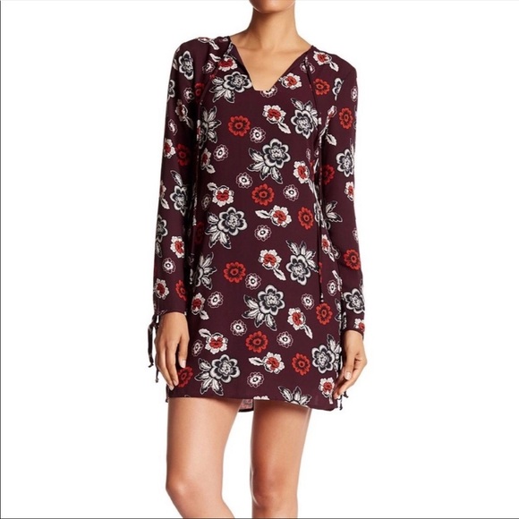 Women's Charles Henry Maroon Floral Long Sleeve Mini Shift Dress Size Small - Picture 1 of 6